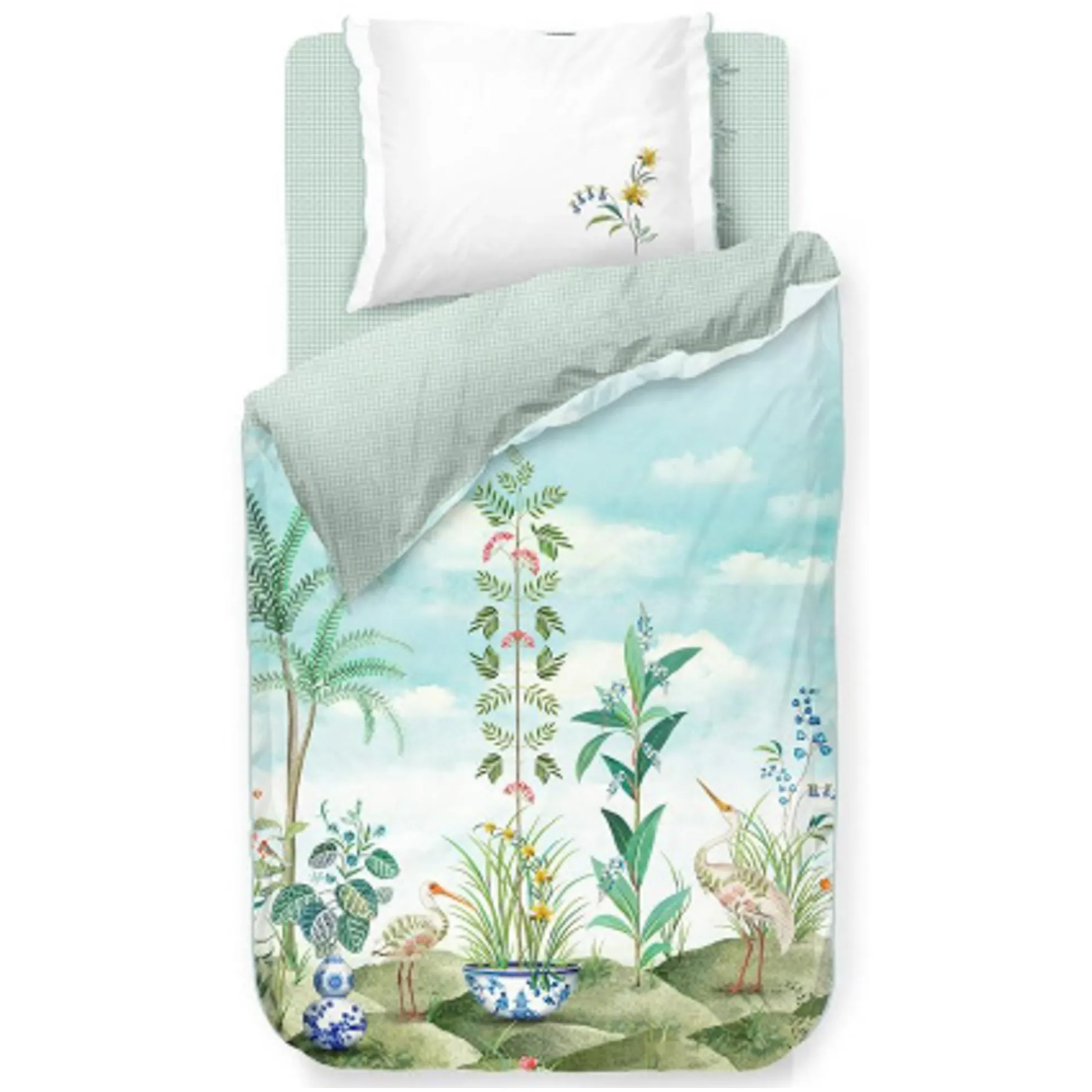 Blomstret sengetøj - 140x200 cm - Jolie white - Sengesæt med 2 i 1 design - 100% bomuld - Pip Studio sengetøj
