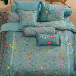 Blomstret sengetøj 200x220cm - Petites Fleurs - Blåt sengetøj dobbeltdyne - 2 i 1 design - 100% bomuld - Pip Studio