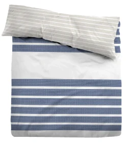 Blå stribet sengetøj 150x210 cm - Blødt bomuldssatin - Blå og hvidt sengesæt - Vendbart design - Tom Tailor