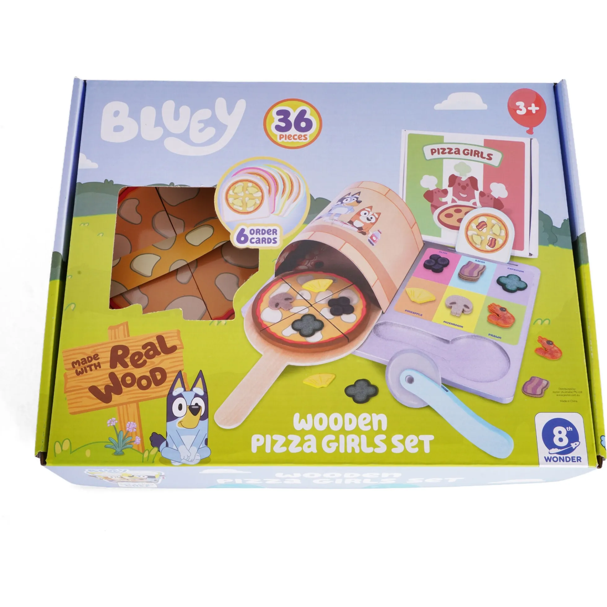 Bluey pizzasæt i træ med pizzaovn – 35 dele - Legekøkken tilbehør