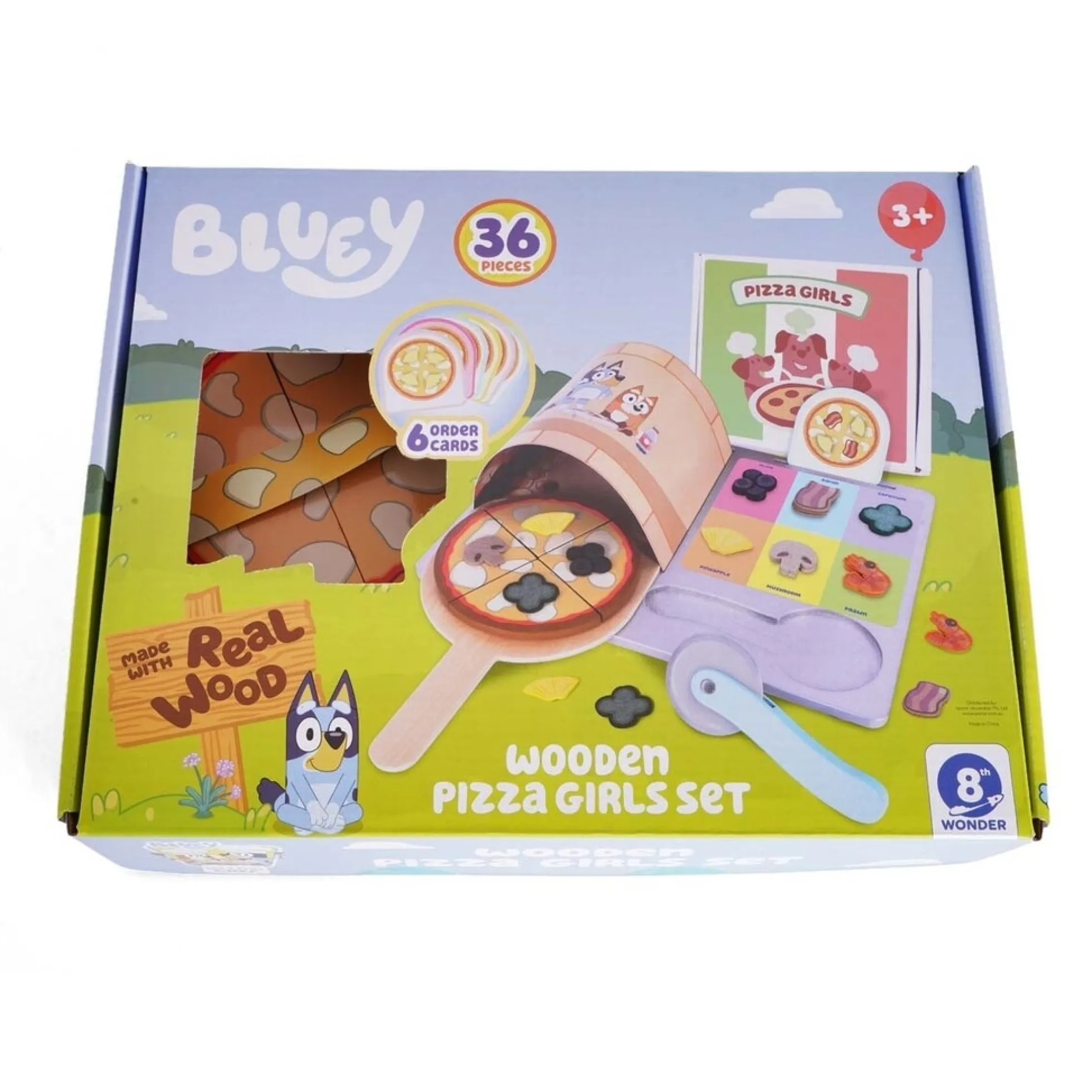 Bluey pizzasæt i træ med pizzaovn – 35 dele - Legekøkken tilbehør