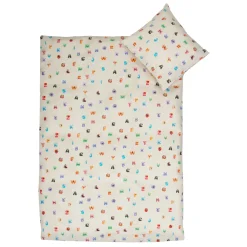 Bogstav sengetøj - 100% bomuld - Junior sengetøj 100x140 cm - Beige med bogstaver