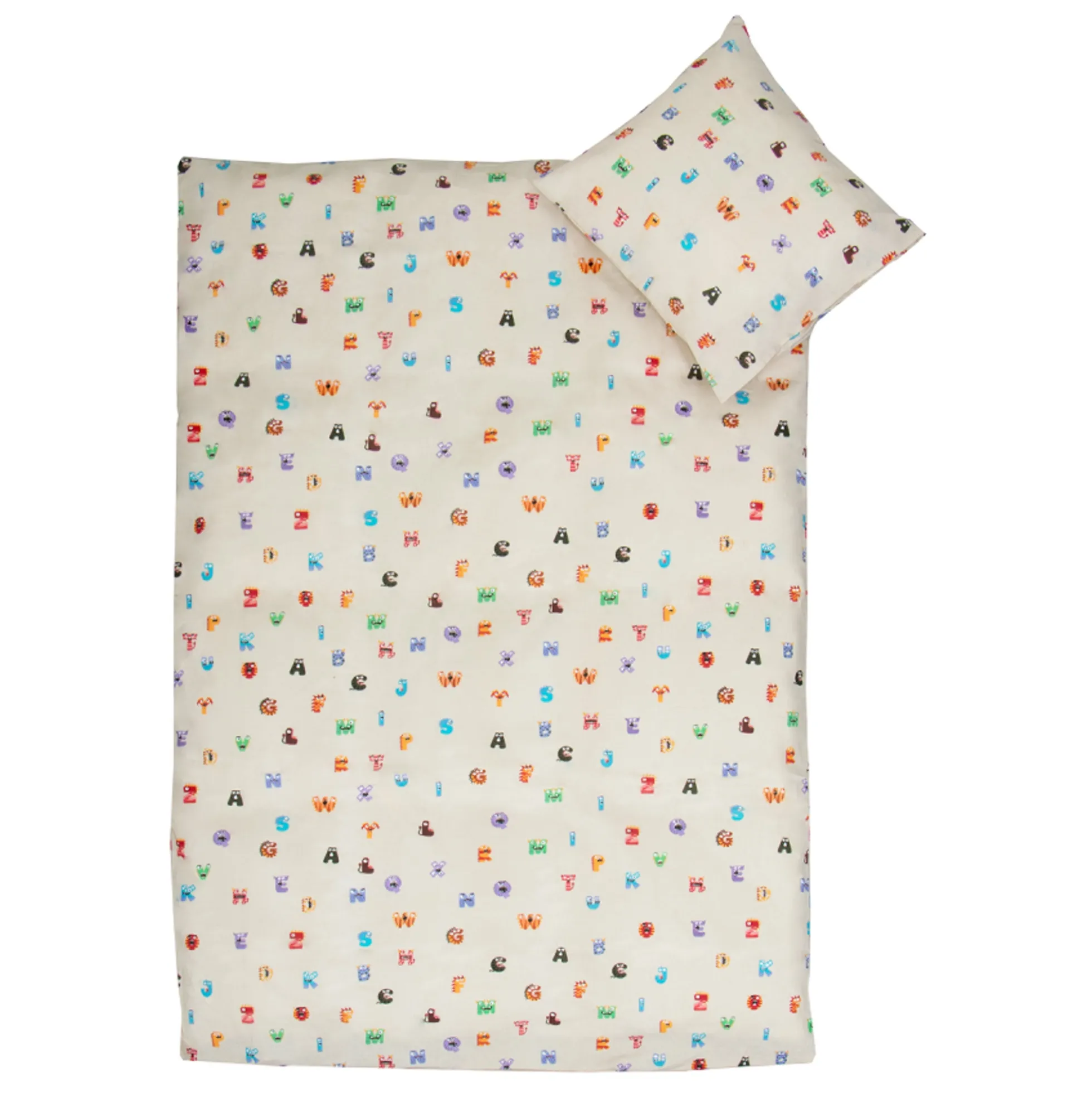 Bogstav sengetøj - 100% bomuld - Junior sengetøj 100x140 cm - Beige med bogstaver