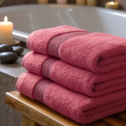 Bomulds håndklæde - 100% bomuld - 50x100 cm - Rosa