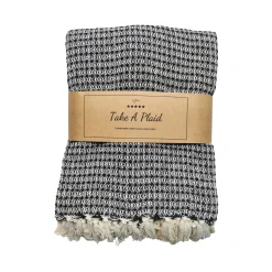 Bomulds plaid - 100% recycled bomuld - 130x180 cm - Hvid med sort mønster