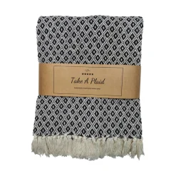 Bomulds plaid - 100% recycled bomuld - 130x180 cm - Hvid med sort mønster