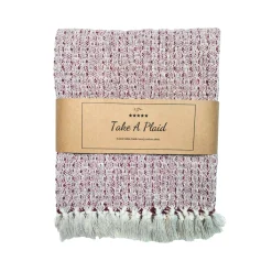 Bomulds plaid - 100% recycled bomuld - 130x180 cm - Hvid med rød mønster