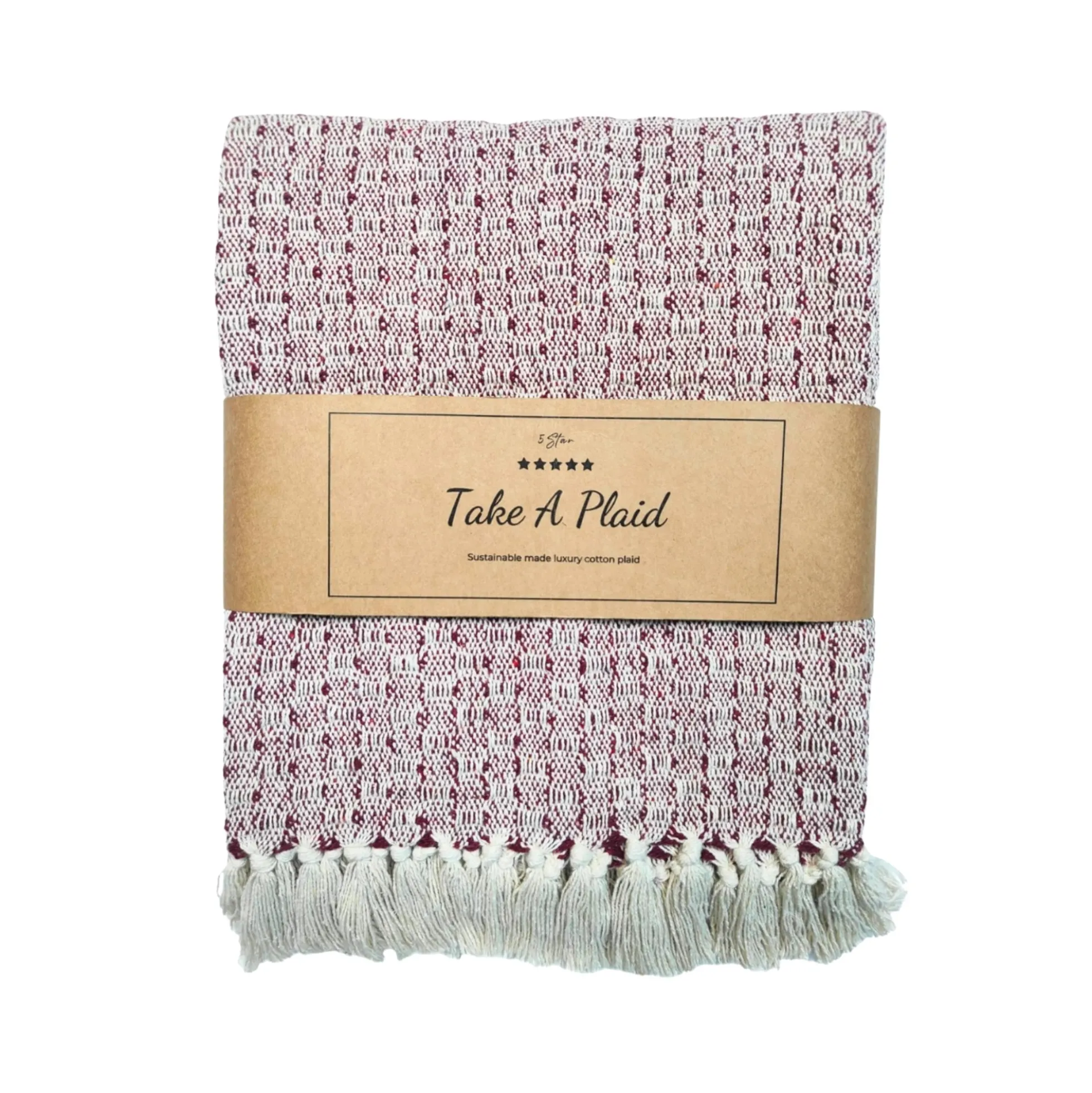 Bomulds plaid - 100% recycled bomuld - 130x180 cm - Hvid med rød mønster