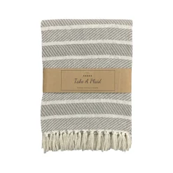 Bomulds plaid - 100% recycled bomuld - 130x180 cm - Hvid med beige mønster