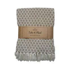 Bomulds plaid - 100% recycled bomuld - 130x180 cm - Hvid med beige mønster