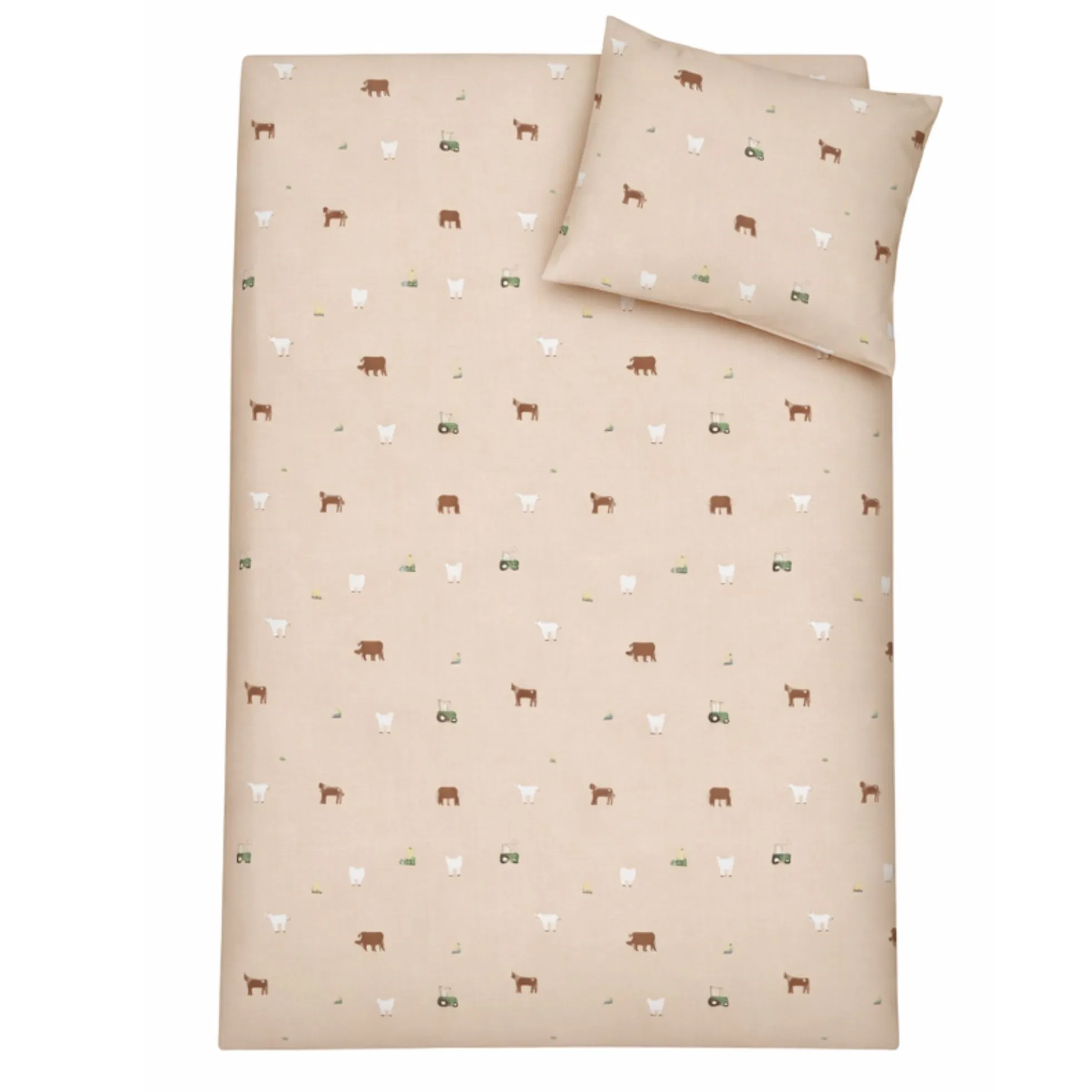 Bondegårdsmotiv sengetøj - 100% bomuld - Junior sengetøj 100x140 cm - Beige med bondegårdsmotiver