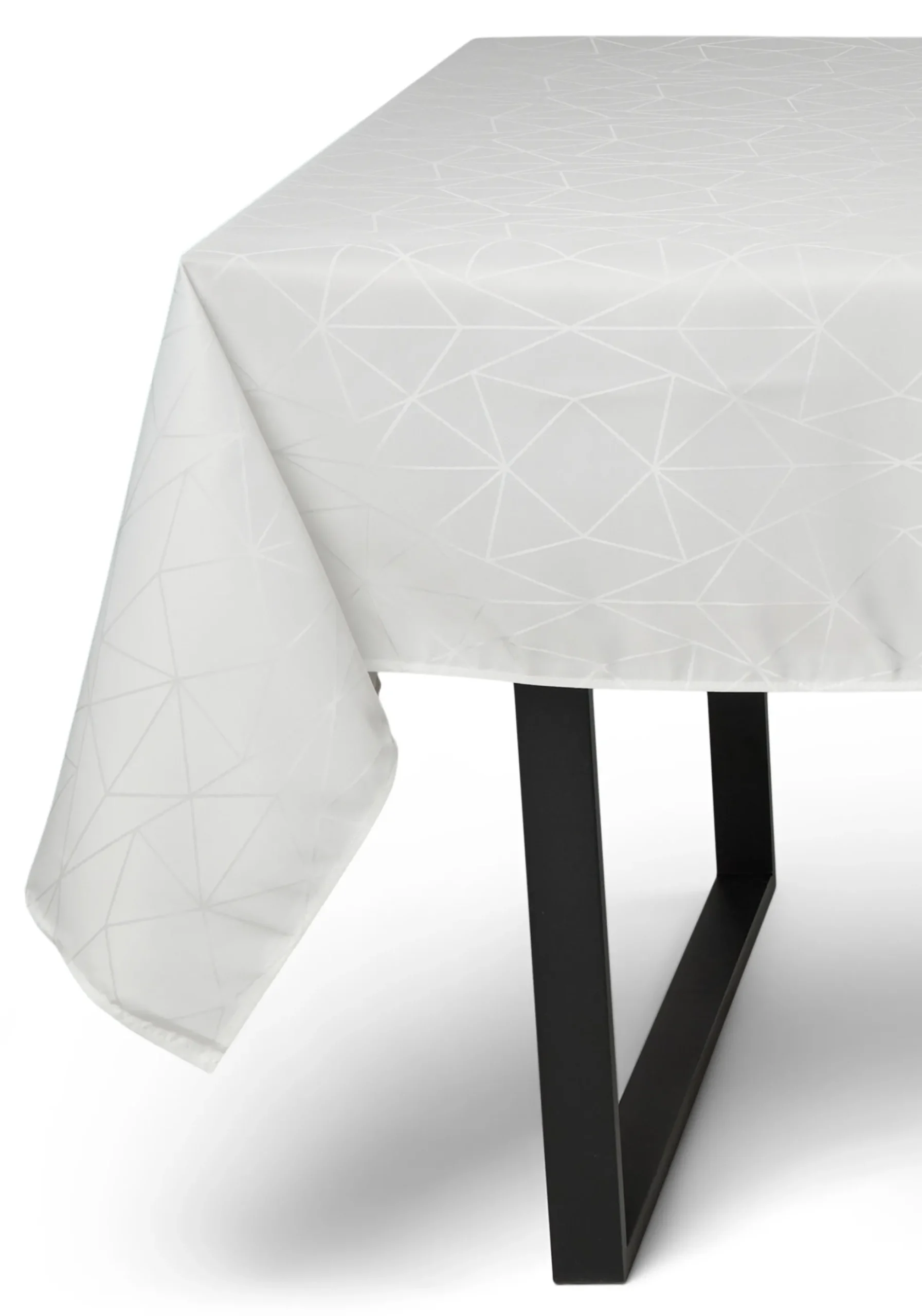 Borddug - 140x220 cm - Damask dug - Hvid tekstildug - Jacquardvævet dug med geometrisk mønster - Eksklusiv festdug