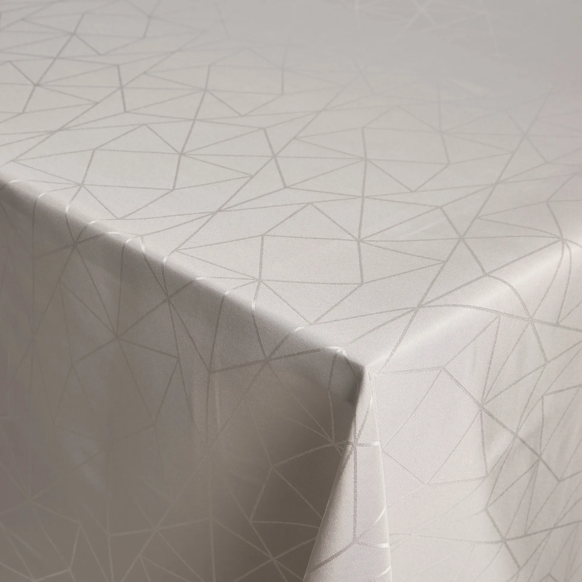 Borddug - 140x220 cm - Damask dug - Sandfarvet tekstildug - Jacquardvævet dug med geometrisk mønster - Eksklusiv festdug