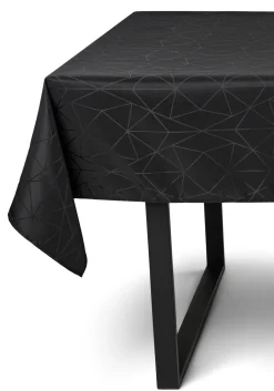 Borddug - 140x220 cm - Damask dug - Sort tekstildug - Jacquardvævet dug med geometrisk mønster - Eksklusiv festdug