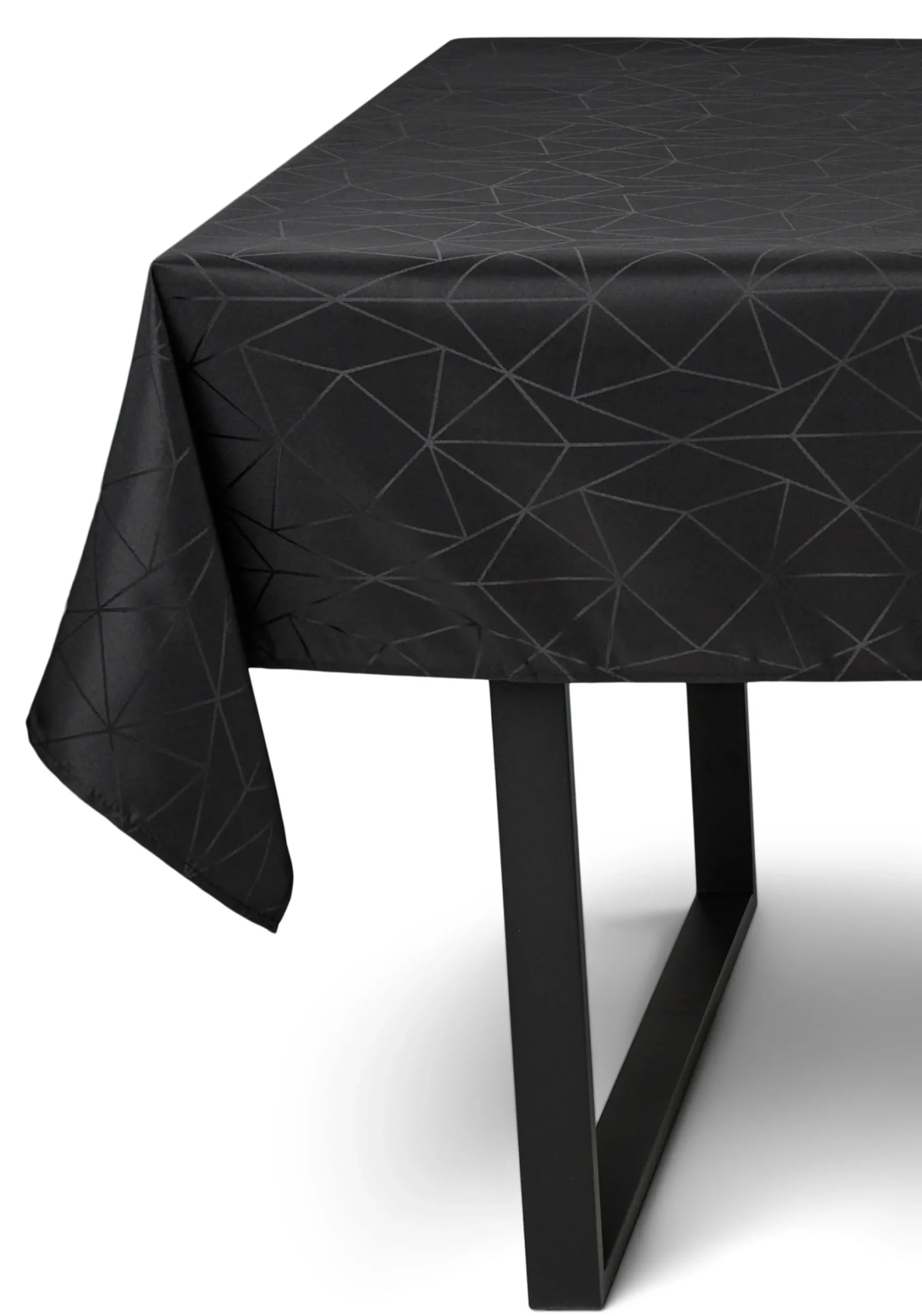 Borddug - 140x220 cm - Damask dug - Sort tekstildug - Jacquardvævet dug med geometrisk mønster - Eksklusiv festdug