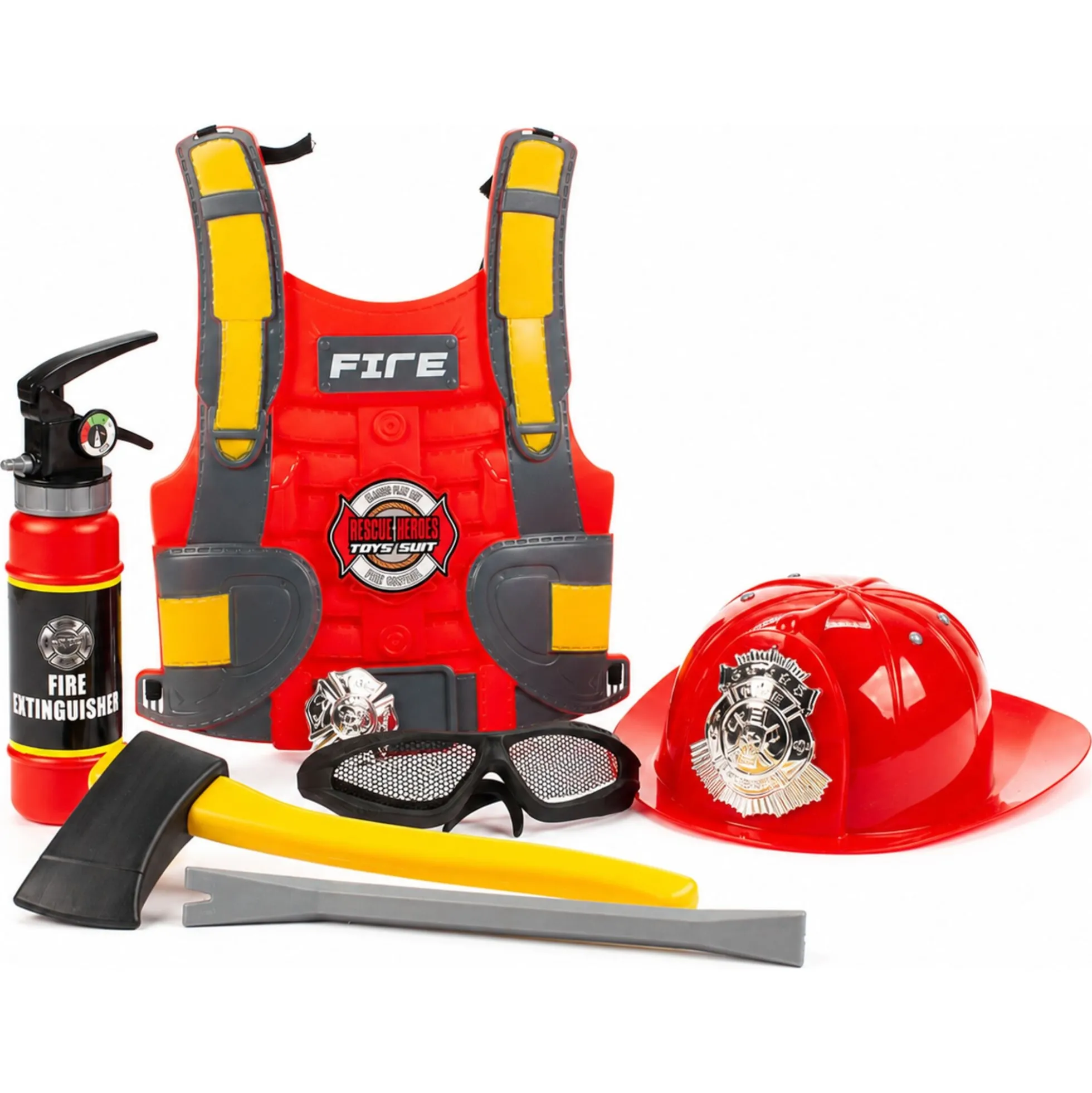Brandmandssæt til børn med udstyr og tilbehør - 8 dele