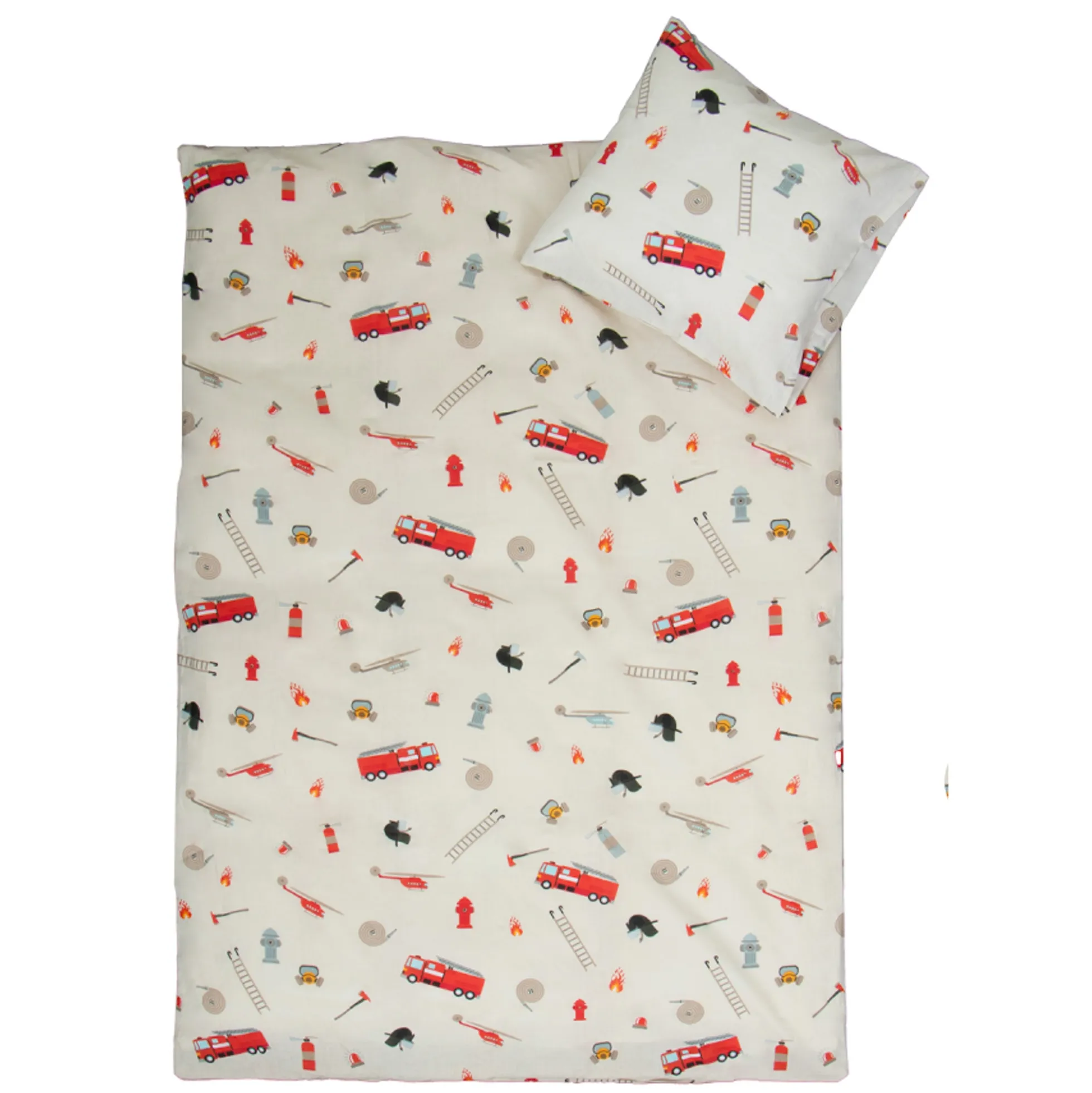 Brandvæsen sengetøj - 100% bomuld - Junior sengetøj 100x140 cm - Beige med brandvæsen ikoner
