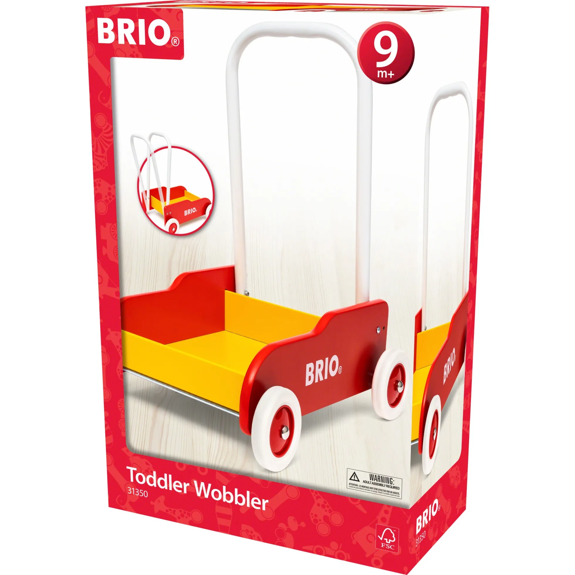BRIO Lære-gå-vogn - rød/gul - BRIO-klassiker i træ - 31350