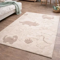 Børnegulvtæppe - 140x200 - Beige med dinosaur - Eclipse - Nordstrand Home