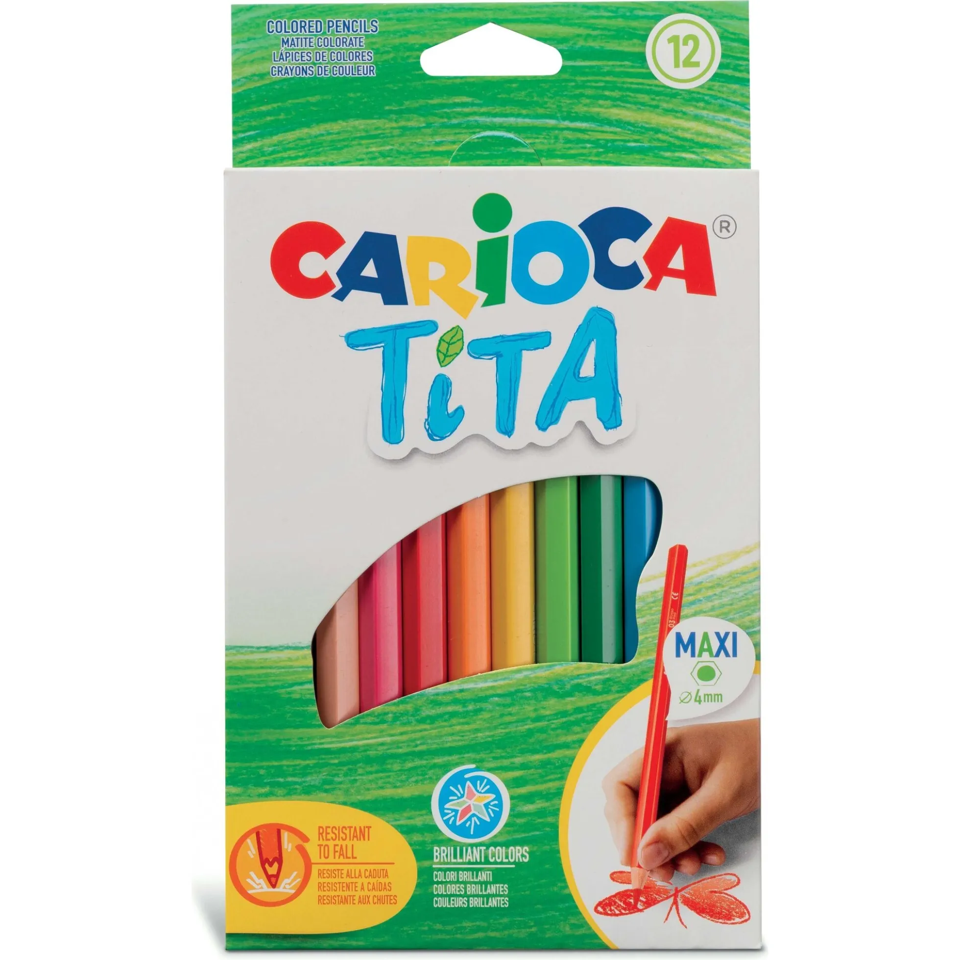Carioca TiTA maxi farveblyanter - 12 farver med stærk 4 mm stift