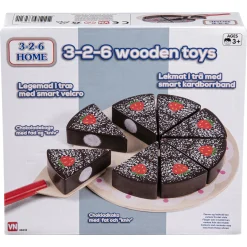 Chokoladekage i træ med velcro, fad og kagespade - køkkenlegetøj - 10 dele