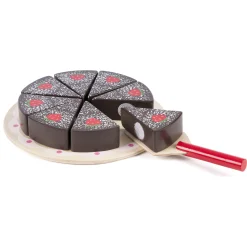 Chokoladekage i træ med velcro, fad og kagespade - køkkenlegetøj - 10 dele