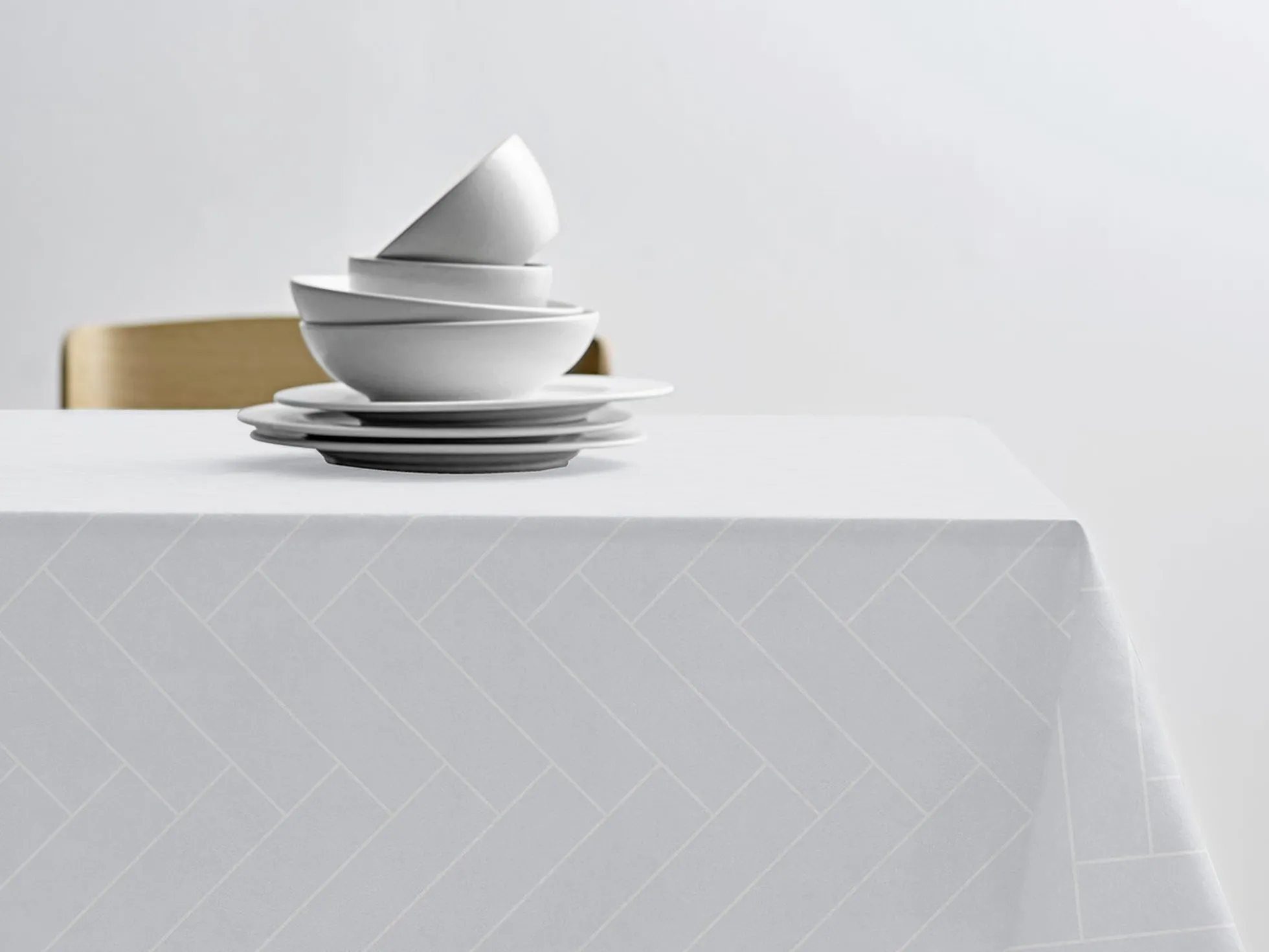 Damaskdug 140x370 - 100% damaskvævet bomuld - Tiles Södahl - Hvid