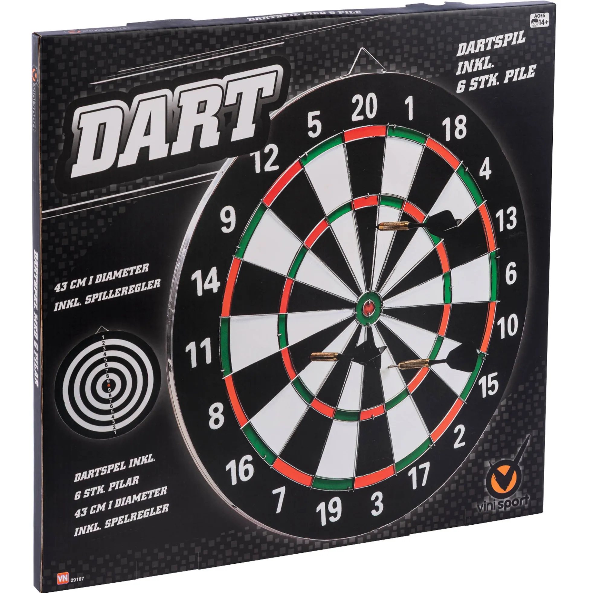 Dartspil med 6 pile - 43 cm