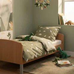 Dinosaurer sengetøj - 100% bomuld - Babysengetøj 70x100 cm - Grønt med dinosaurer
