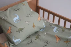 Dinosaurer sengetøj - 100% bomuld - Babysengetøj 70x100 cm - Grønt med dinosaurer