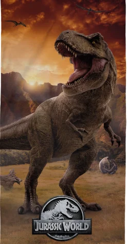 Dinosaur håndklæde - 70x140 cm - 100% bomuld - Blødt badehåndklæde med en T-Rex fra Jurassic World