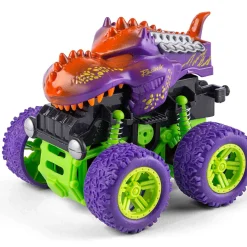 Dinosaur monstertrucks 16x19x13 cm - Sæt med to - Lilla og grøn