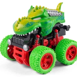 Dinosaur monstertrucks 16x19x13 cm - Sæt med to - Lilla og grøn
