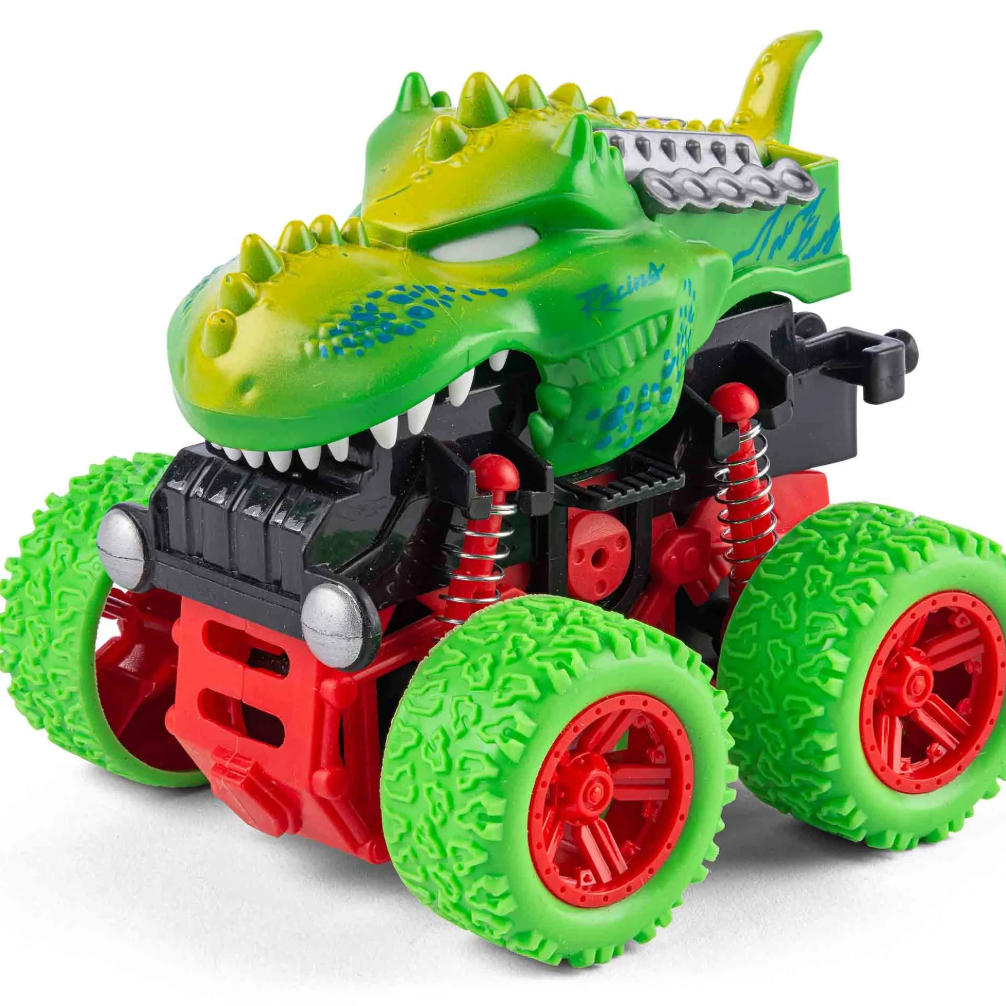 Dinosaur monstertrucks 16x19x13 cm - Sæt med to - Lilla og grøn