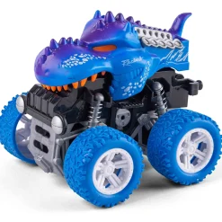 Dinosaur monstertrucks 16x19x13 cm - Sæt med to - Blå og orange