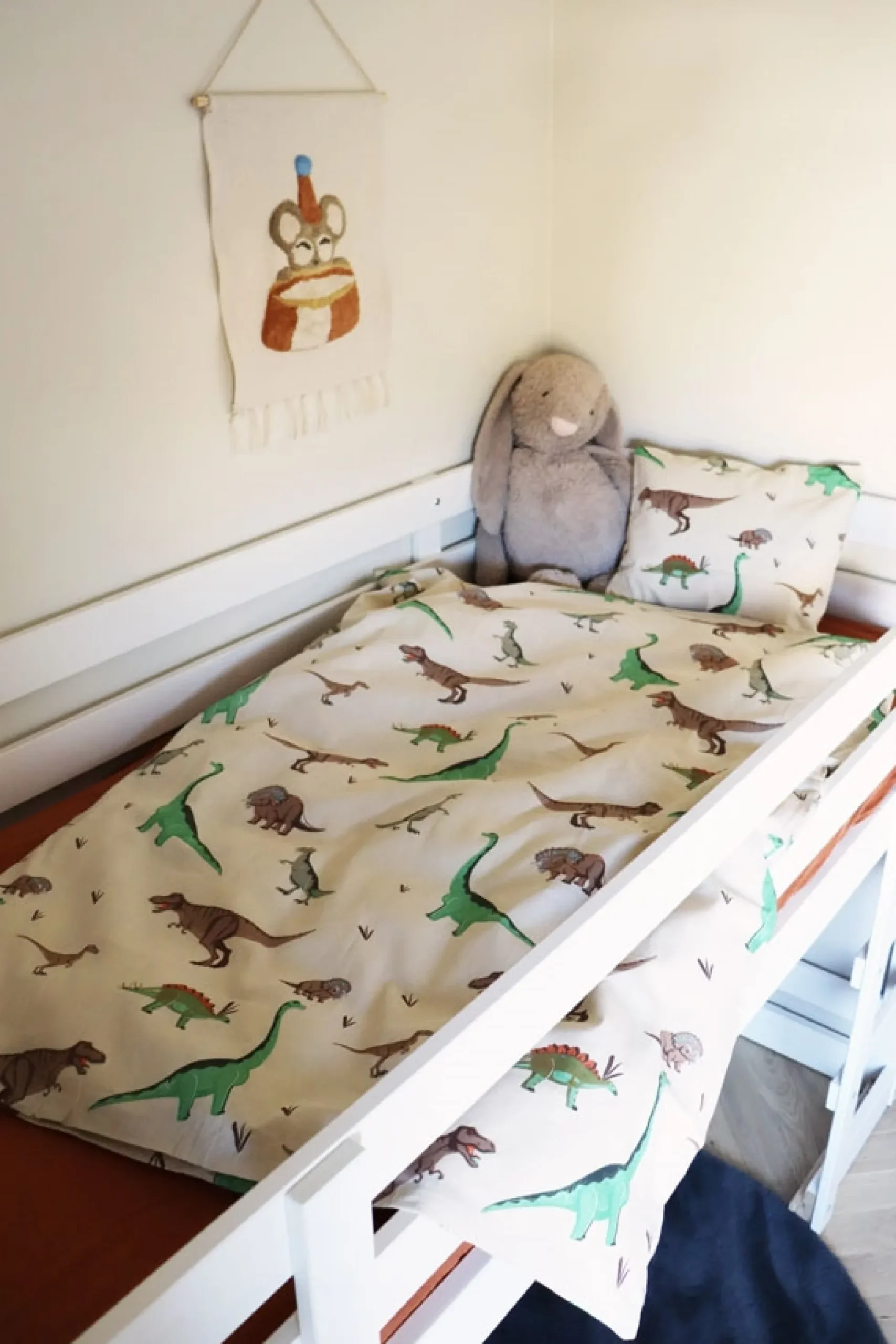 Dinosaur sengetøj - 100% bomuld - Baby sengetøj 70x100 cm - Beige