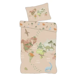 Dinosaur sengetøj - 100% bomuld - Børnesengetøj 140x200 cm - Beige