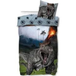 Dinosaur sengetøj - 100% bomuld - Børnesengetøj 140x200 cm - T-Rex og vulkan