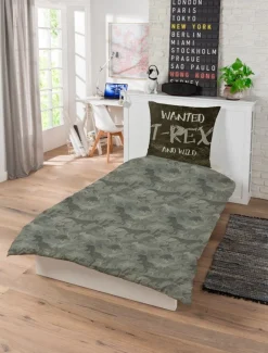 Dinosaur sengetøj - 100% bomuld - Børnesengetøj 140x200 cm - T-Rex - Grøn