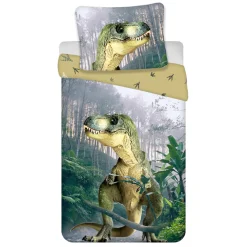 Dinosaur sengetøj - 100% bomuld - Børnesengetøj 140x200 cm - Grøn