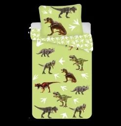 Dinosaur sengetøj - 100% bomuld - Junior sengetøj 100x140 cm - Lysegrøn