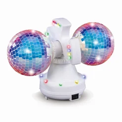 Dobbelt diskokugle med rainbow LED-lys og USB-kabel - 2x13 cm