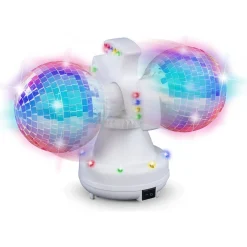 Dobbelt diskokugle med rainbow LED-lys og USB-kabel - 2x13 cm