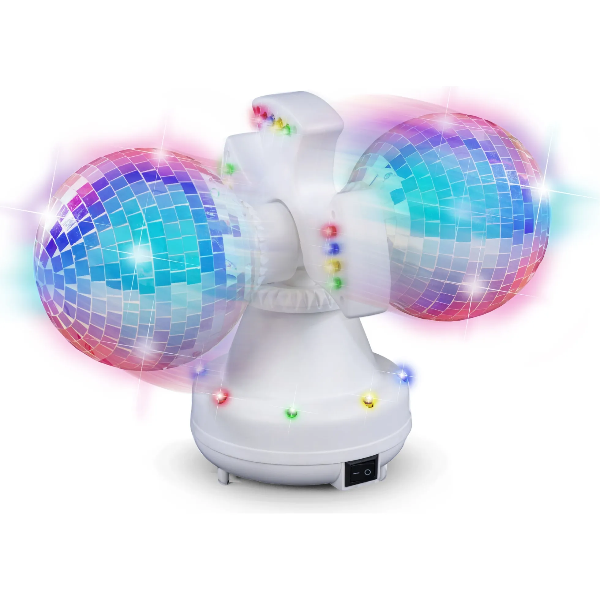 Dobbelt diskokugle med rainbow LED-lys og USB-kabel - 2x13 cm