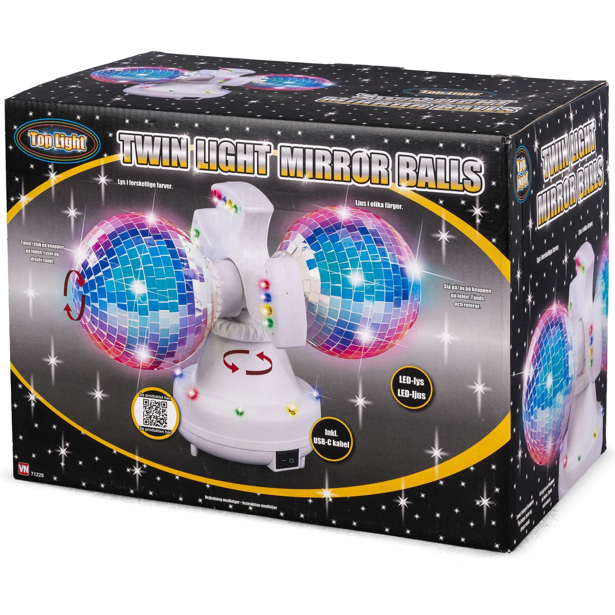 Dobbelt diskokugle med rainbow LED-lys og USB-kabel - 2x13 cm