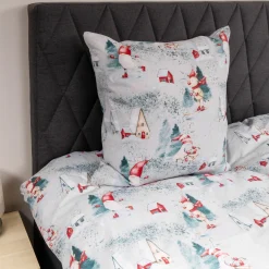 Dobbelt julesengetøj 200x220 cm - 100% bomuld - Gråt med nisse design