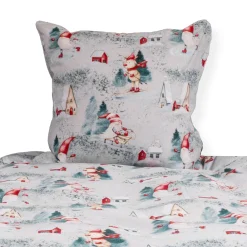 Dobbelt julesengetøj 200x220 cm - 100% bomuld - Gråt med nisse design