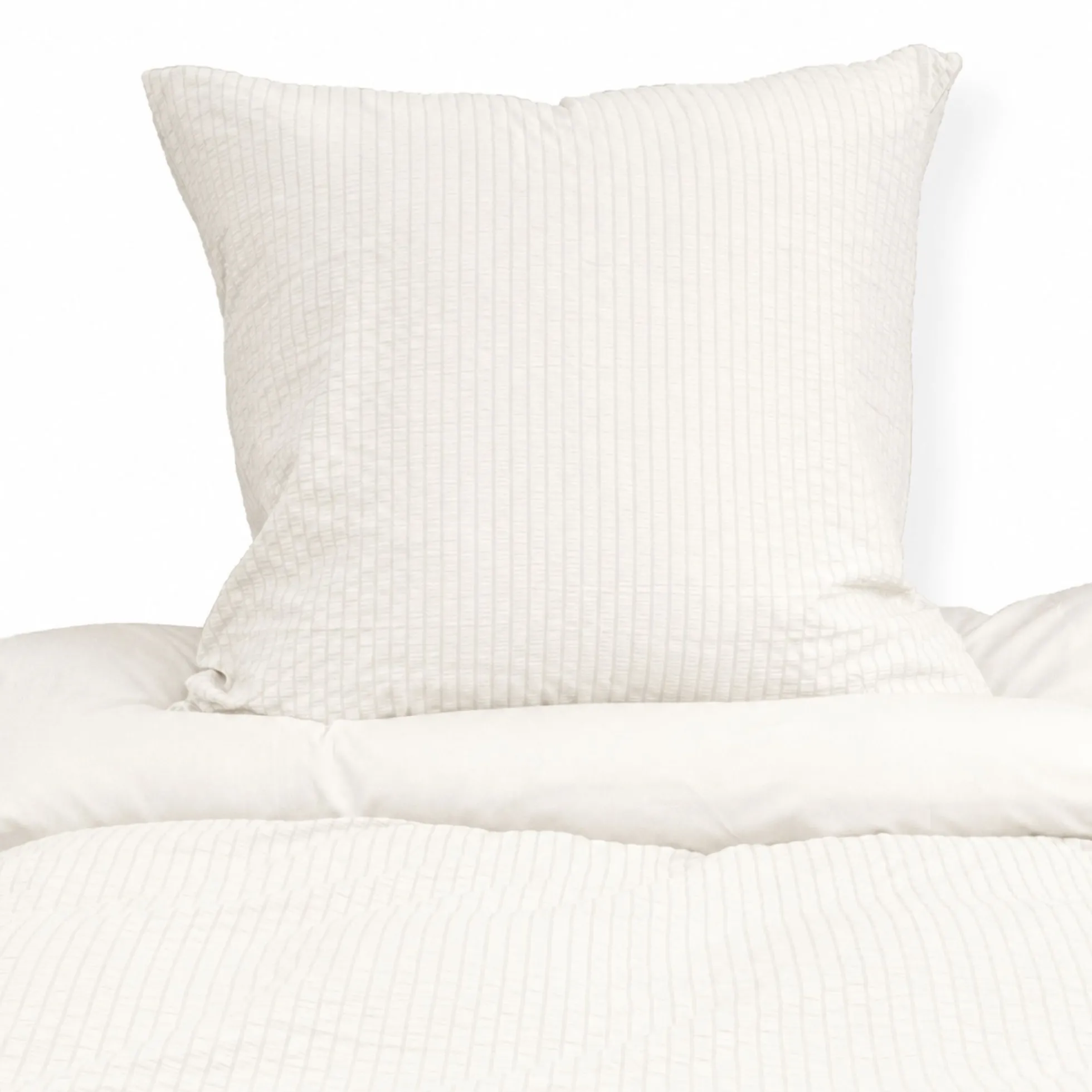 Dobbelt sengetøj 200x220 cm - Bæk og bølge - Microfiber - Hvid seer sucker