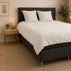 Dobbelt sengetøj 200x220 cm - Bæk og bølge - Microfiber - Hvid seer sucker