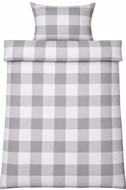Dobbelt sengetøj 200x220 cm - Bæk og Bølge - 100% Bomulds krep - Grå tern